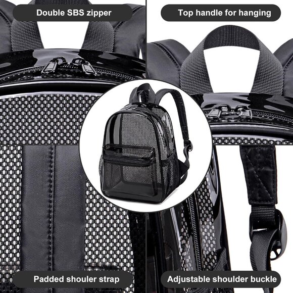 New Beautiful Dark Black Clear Small Backpack for Girls, Women's (12x12x6) - Picture 7 of 8